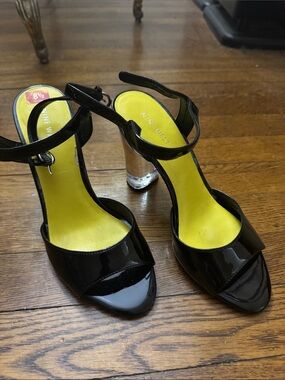 Nine West Black Patent Slingback Heels with Yellow Insole